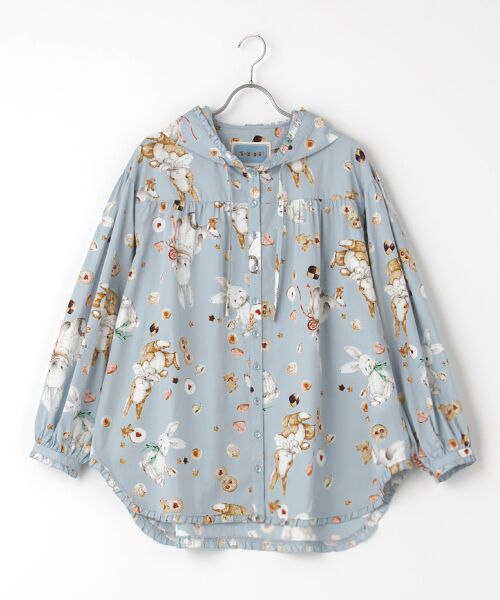 PINK HOUSE / ピンクハウス チュニック | クッキーラビッツプリントフードブラウス（ブルーグレー）