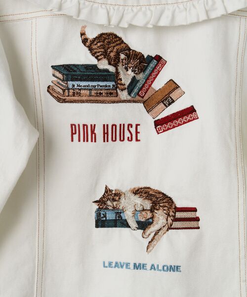PINK HOUSE / ピンクハウス Gジャン・デニムジャケット | 書斎の猫たち刺繍入りデニムブルゾン | 詳細1