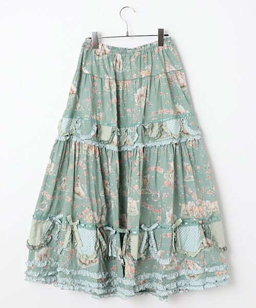 尾崎アナピンクハウス裾パッチワークロングフレアスカート スカート