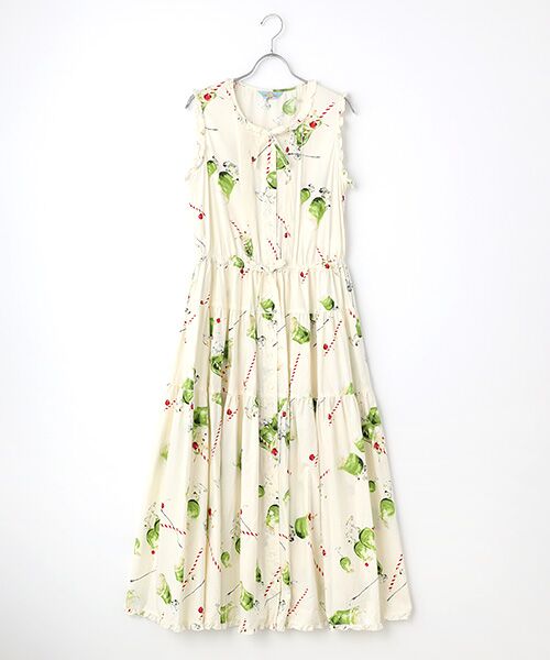 クリームソーダプリントノースリーブワンピース