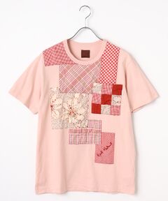 ●マーブルローズプリントパッチワークTシャツ