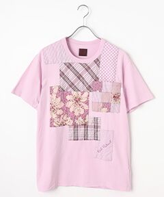 マーブルローズプリントパッチワークTシャツ