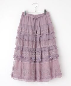 PINK HOUSE / ピンクハウス ロング・マキシ丈スカート | ●ドットチュール×オリジナルローズチュールレーススカート