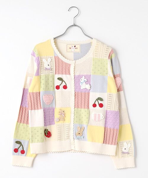 スイーツスプリングバニーパッチワークニットカーディガン