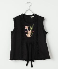 チューリップうさぎ刺繍ローンブラウス