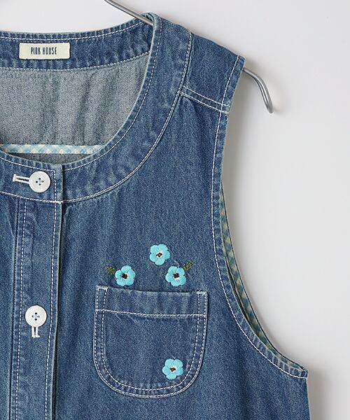 ネモフィラ刺繍入りデニムワンピース （ロング・マキシ丈