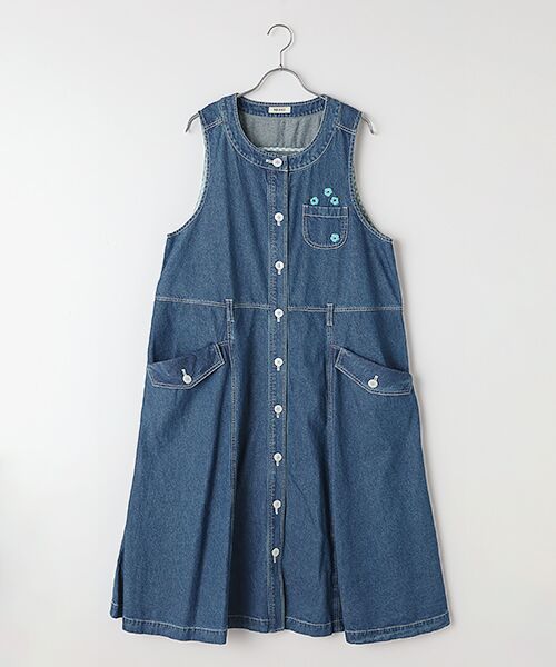 【セール】福袋のファッション通販 ネモフィラ刺繍入りデニムワンピース （ロング・マキシ丈 ワンピース