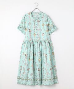 ひな菊ワッペン使いギンガムチェックミディワンピース