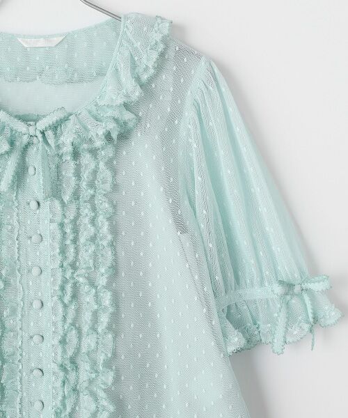 PINK HOUSE ピンクハウス ブラウス　カットソー　半袖　夏物　水色 ポルカドットチュールブラウス （シャツ・ブラウス）｜PINK