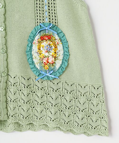 PINK HOUSE / ピンクハウス ベスト | 壁紙模様プリントアップリケ使いニットベスト | 詳細6