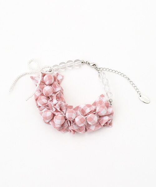 PINK HOUSE/sNnEX natsumi osawa×PINK HOUSE gingham check shibori flower bracelet sNMK F