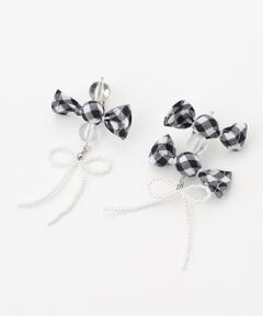 【OUTLET】natsumi osawa×PINK HOUSE  gingham check shibori flower earrings