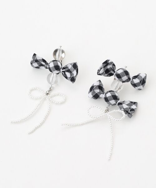 PINK HOUSE/sNnEX natsumi osawa×PINK HOUSE gingham check shibori flower earrings NMK F