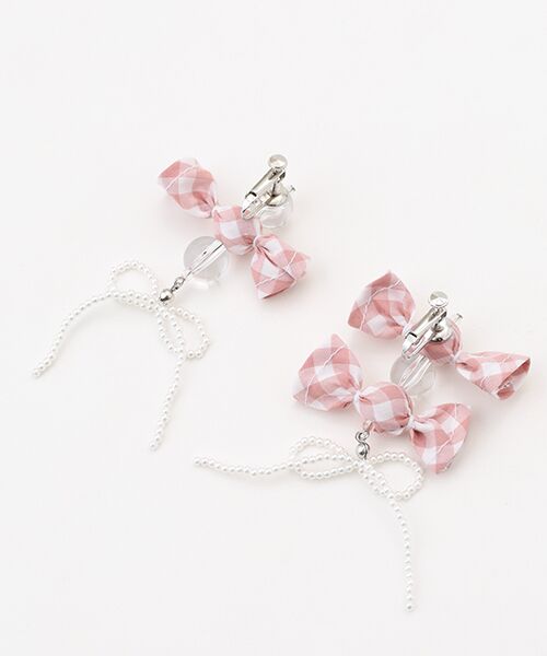 PINK HOUSE / ピンクハウス ピアス・イヤリング | 【OUTLET】natsumi osawa×PINK HOUSE  gingham check shibori flower earrings | 詳細1