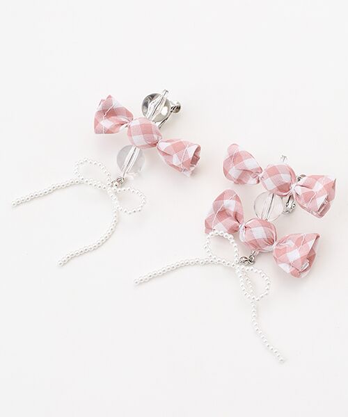 PINK HOUSE/sNnEX natsumi osawa×PINK HOUSE gingham check shibori flower earrings sNMK F