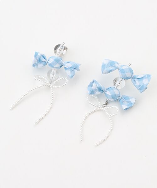 PINK HOUSE/sNnEX natsumi osawa×PINK HOUSE gingham check shibori flower earrings ~YCMK F