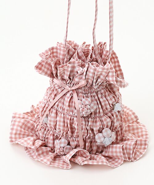 PINK HOUSE / ピンクハウス ハンドバッグ | 【OUTLET】natsumi osawa×PINK HOUSE  gingham check shibori flower bag | 詳細6
