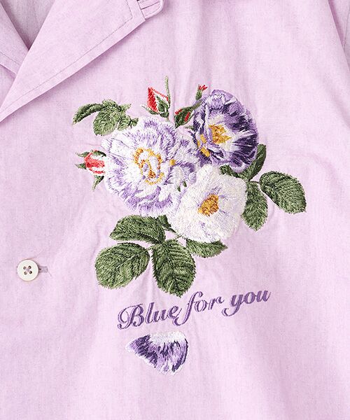 希少/極美品 ヴィンテージ/PINK HOUSE/プリーツ 花柄 シャツ ブルーフォーユー刺繍ブロードムラ糸ヴィンテージシャツブラウス