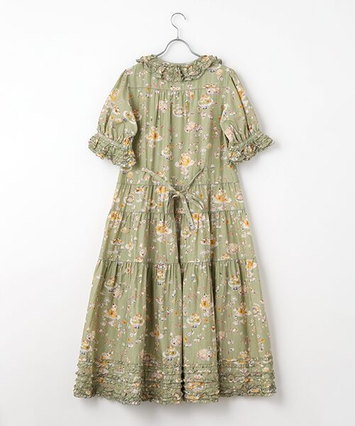 ピンクハウス PINKHOUSE 黒 フラワープリント ワンピース 美品 野ばらとチェリープリントパッチワークワンピース｜ピンクハウス