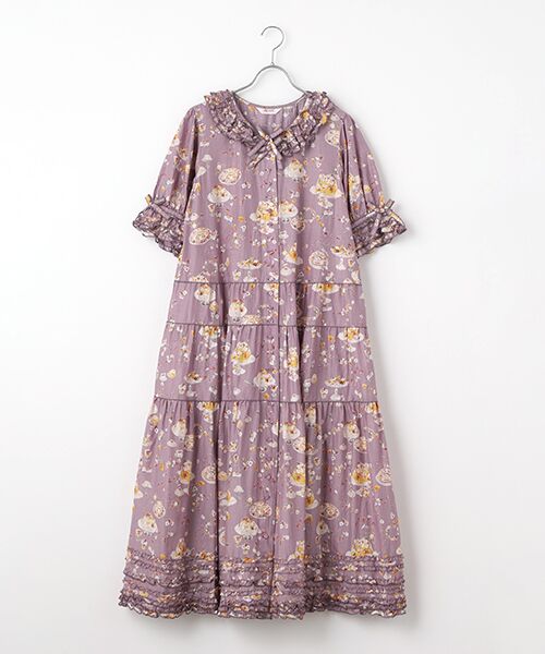 長谷川！週末限定！ピンクハウス、ボリュームワンピース(^^) アンティビジューキャットプリントワンピース｜ピンクハウス