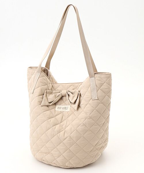 PINK HOUSE / ピンクハウス トートバッグ | リボンモチーフ付きキルティングバッグ（ベージュ）