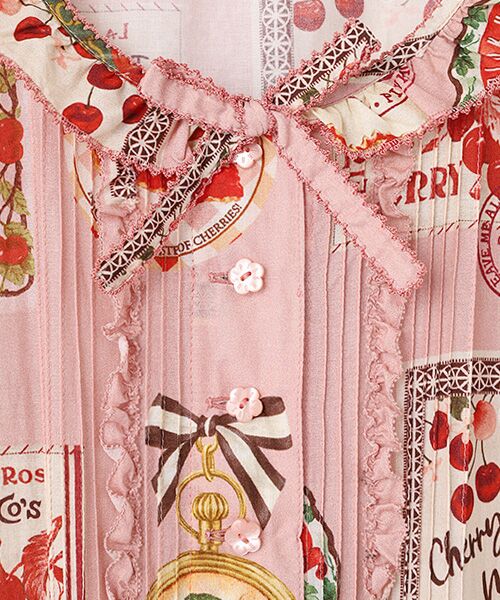 【美品】ピンクハウス ダブリエ エプロン ワンピース くま 花柄 リボン ピンク PINK HOUSE - ピンクハウス くま 花柄 エプロン ワンピース