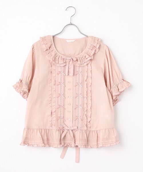 PINKHOUSEアイボリー リボン付き 半袖ブラウス セール】 リボンモチーフ付きブラウス （シャツ・ブラウス