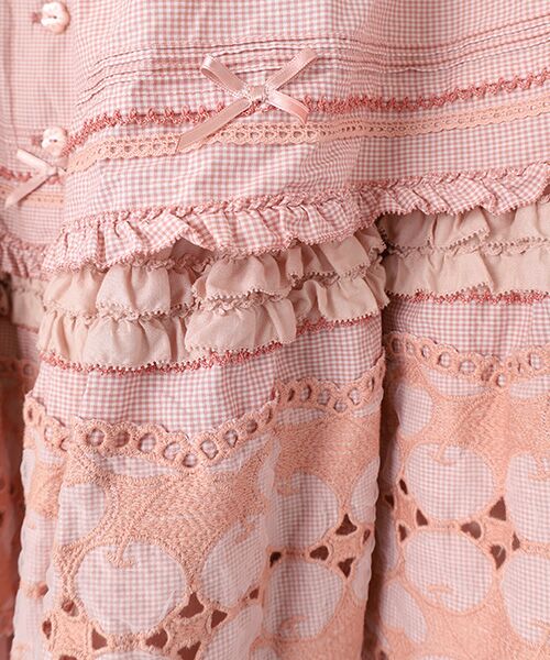 PINK HOUSE ピンクチェックのサッシュリボン PINK HOUSE / ピンクハウス ギンガムチェックブラウス