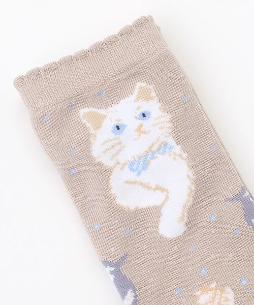 PINK HOUSE / ピンクハウス ソックス | さざ波とねこモチーフソックス | 詳細1