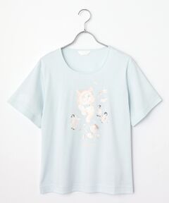 PINK HOUSE / ピンクハウス カットソー | さざ波とねこプリントカットソー