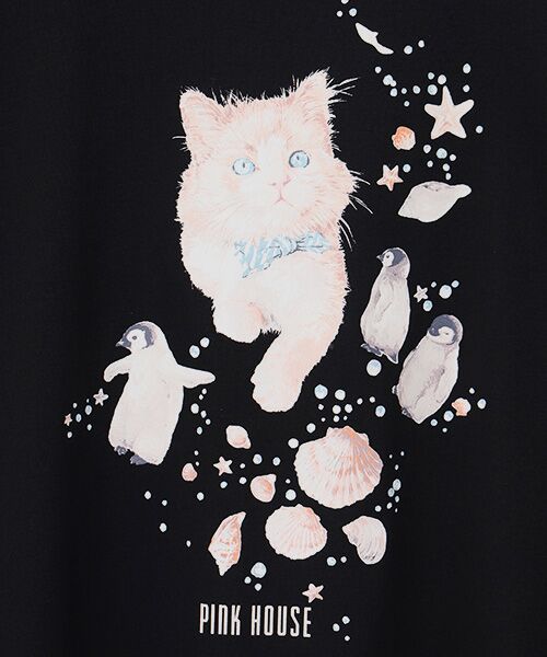 PINK HOUSE / ピンクハウス カットソー | さざ波とねこプリントカットソー | 詳細1