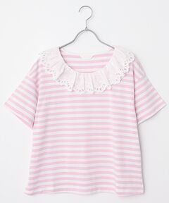 PINK HOUSE / ピンクハウス カットソー | コットンレース使いボーダーカットソー
