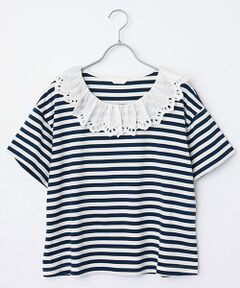 PINK HOUSE / ピンクハウス カットソー | コットンレース使いボーダーカットソー