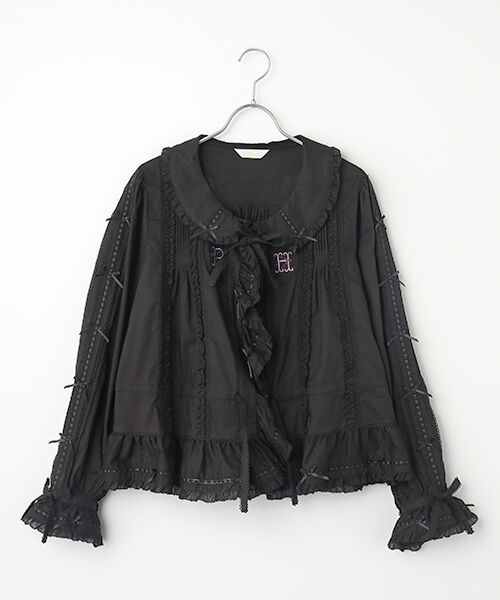 PINK HOUSE/ピンクハウス ロゴ刺繍オーバーブラウス クロ F PINK HOUSE/ピンクハウス ロゴ刺繍オーバーブラウス クロ F