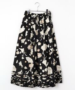 【最終値下げ】ピンクハウス　フレアスカート 黒地 カラフル模様 セール】 立体花柄刺繍スカート （ロング・マキシ丈スカート