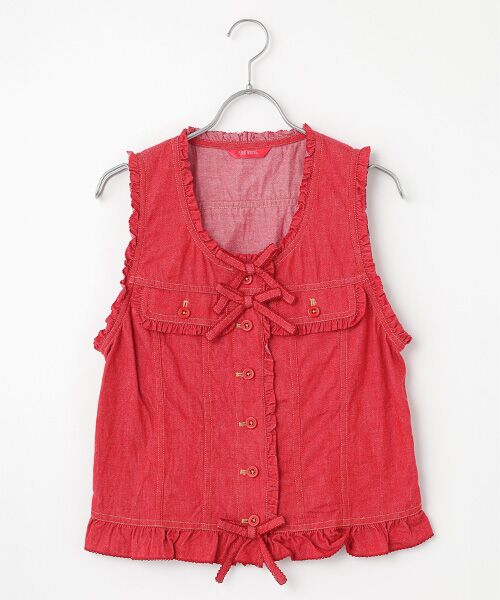 PINK HOUSE/ピンクハウス フリル使いデニムベスト アカ L PINK HOUSE/ピンクハウス フリル使いデニムベスト アカ L