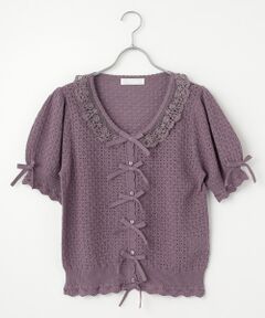 PINK HOUSE スカラップカーディガン パール使い透かし柄ニットカーディガン｜ピンクハウス