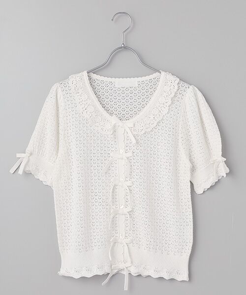 PINK HOUSE / ピンクハウス カーディガン・ボレロ | コットンレース使い透かしニットカーディガン（アイボリー）