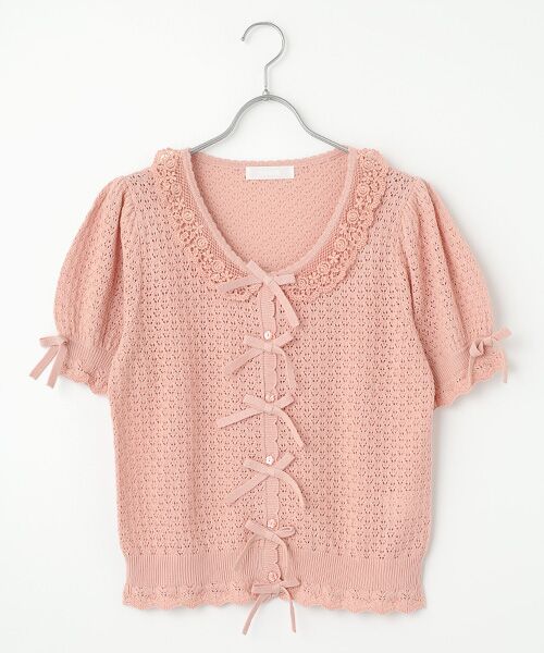 コットンレース使い透かしニットカーディガン （カーディガン