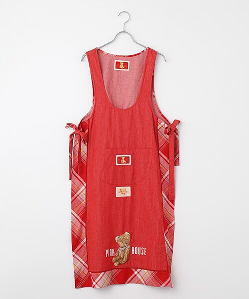 PINK HOUSE/ピンクハウス クマ刺繍デニムタブリエ アカ F PINK HOUSE/ピンクハウス クマ刺繍デニムタブリエ アカ F