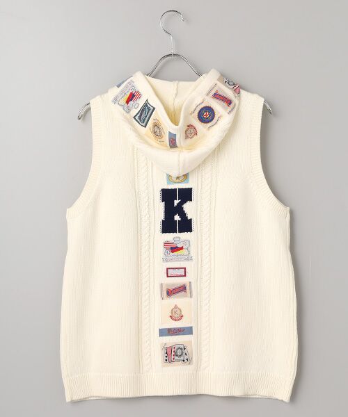 PINK HOUSE / ピンクハウス ベスト | ネームワッペンいっぱいフード付きニットベスト | 詳細1