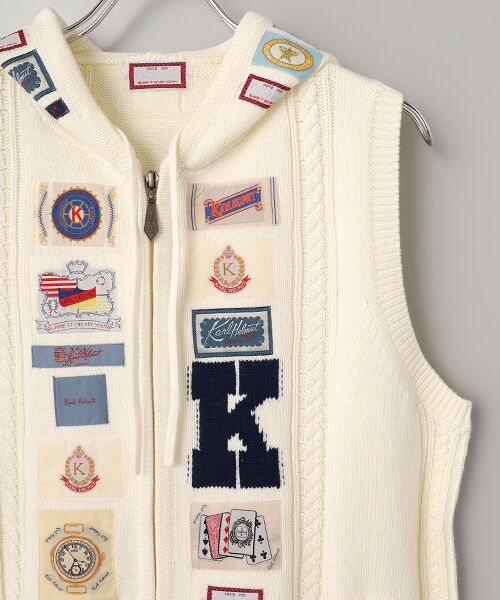 PINK HOUSE / ピンクハウス ベスト | ネームワッペンいっぱいフード付きニットベスト | 詳細2