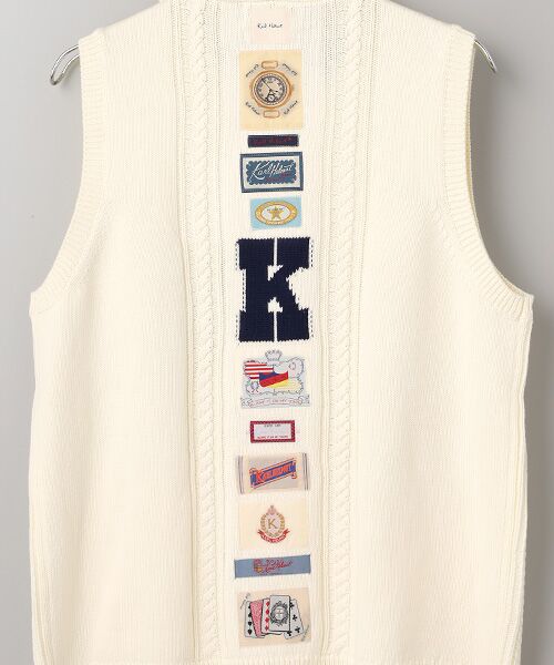 PINK HOUSE / ピンクハウス ベスト | ネームワッペンいっぱいフード付きニットベスト | 詳細5