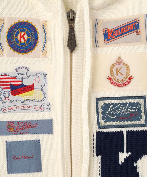 PINK HOUSE / ピンクハウス ベスト | ネームワッペンいっぱいフード付きニットベスト | 詳細6