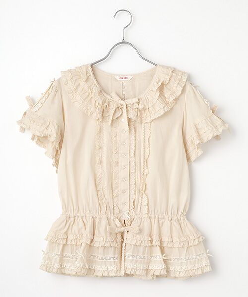 フランス製レース使いローンオーバーブラウス （シャツ