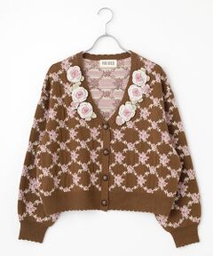 ピンクハウス　コットンカーディガン PINK HOUSE ピンクハウス 刺繍コットンニットカーディガン 花柄 白
