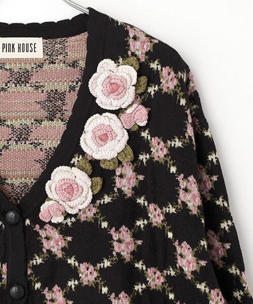 PINK HOUSE / ピンクハウス カーディガン・ボレロ | ローズモチーフ使いジャガードニットカーディガン | 詳細2