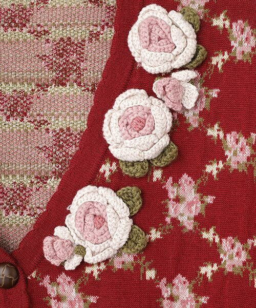 PINK HOUSE / ピンクハウス カーディガン・ボレロ | ローズモチーフ使いジャガードニットカーディガン | 詳細6
