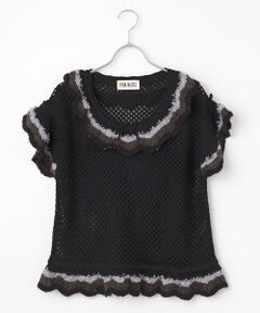 PINK HOUSE / ピンクハウス ベスト | 配色フリル使い透かしニット