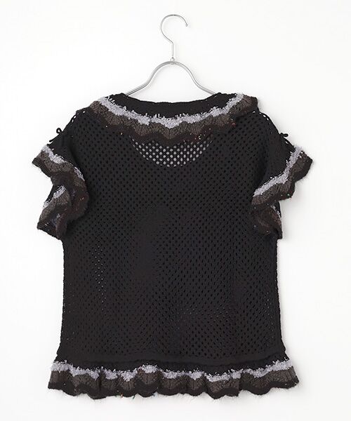 PINK HOUSE / ピンクハウス ベスト | 配色フリル使い透かしニット | 詳細1